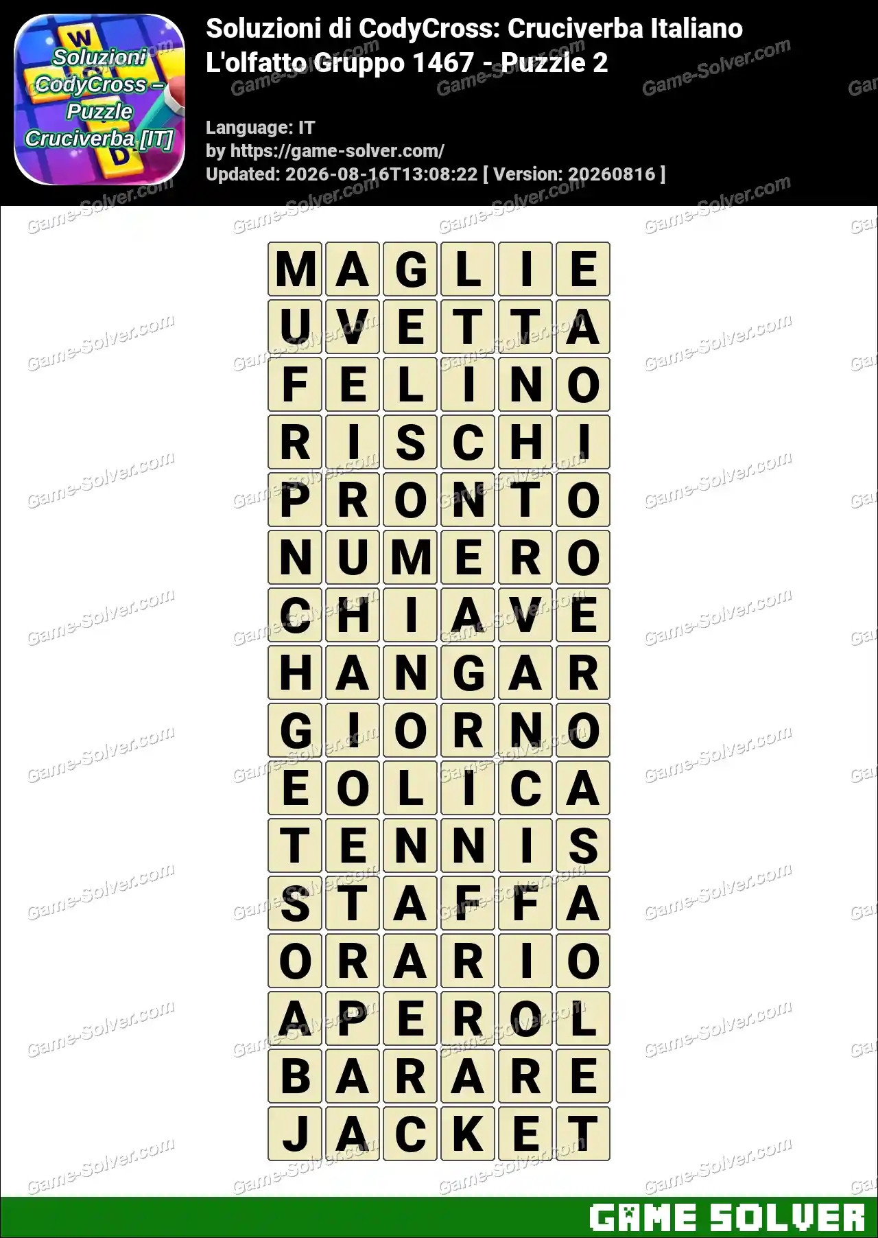 Soluzioni di CodyCross: Cruciverba Italiano L’olfatto Gruppo 1467 – Puzzle 2